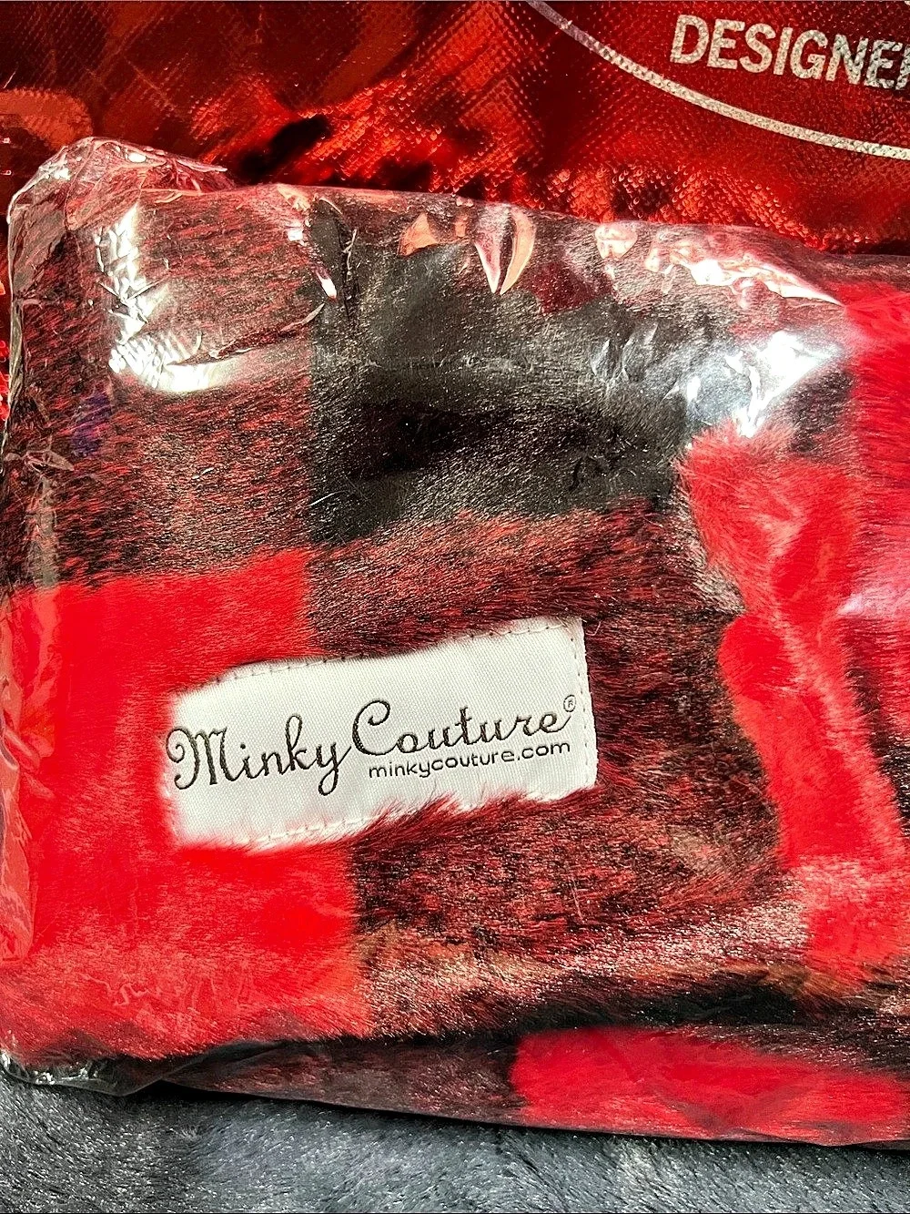 Minky Couture Red & Black Buffalo Plaid Scarf. NWT
